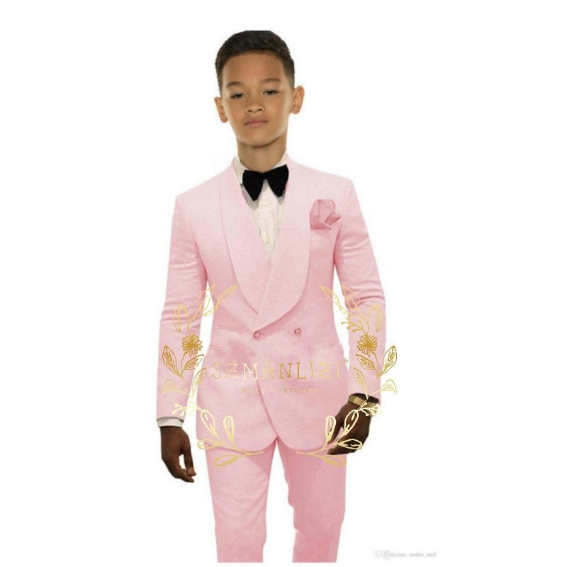 Boys Suit Wedding Pink Floral Jacket Black Pants Set Tuxedo Kids