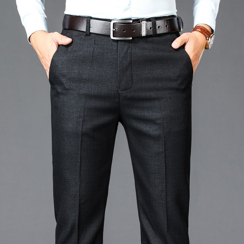 Men High Waist Pants Slim Dress Trousers Casual Formal Dress Suit Pants