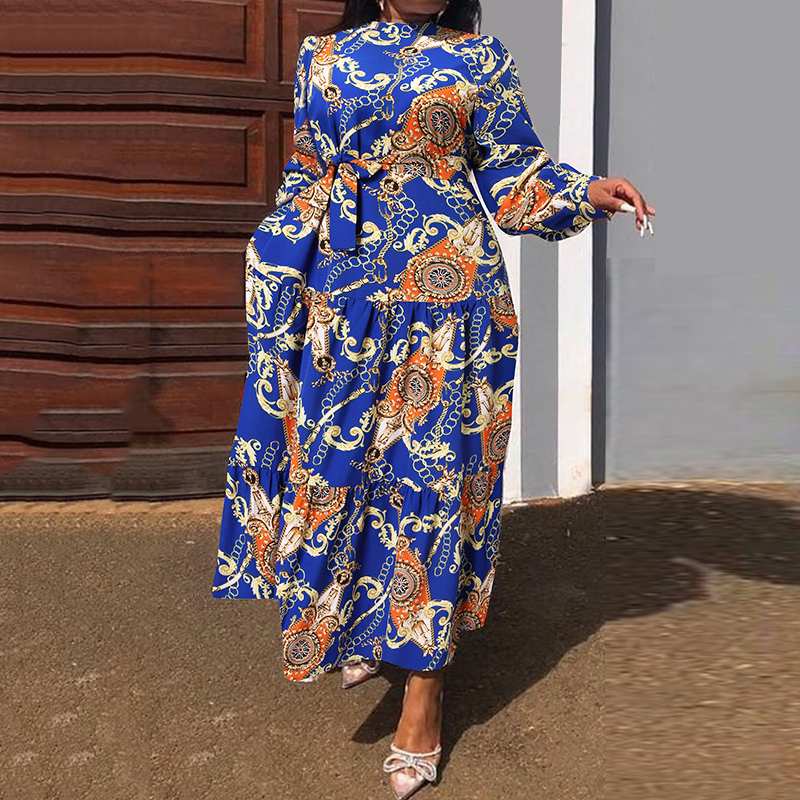 African Long Shirt Dress Women Full Sleeve Lace Up High Waist Robes Autumn  New Print Splice Streetwear African Maxi Dresses Gown - African Boutique